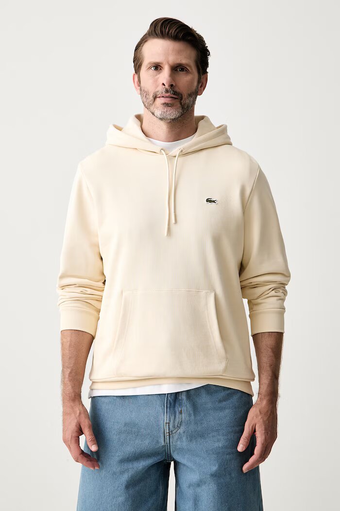 Lacoste суичър с качулка мъжки от памук бежов SH9839