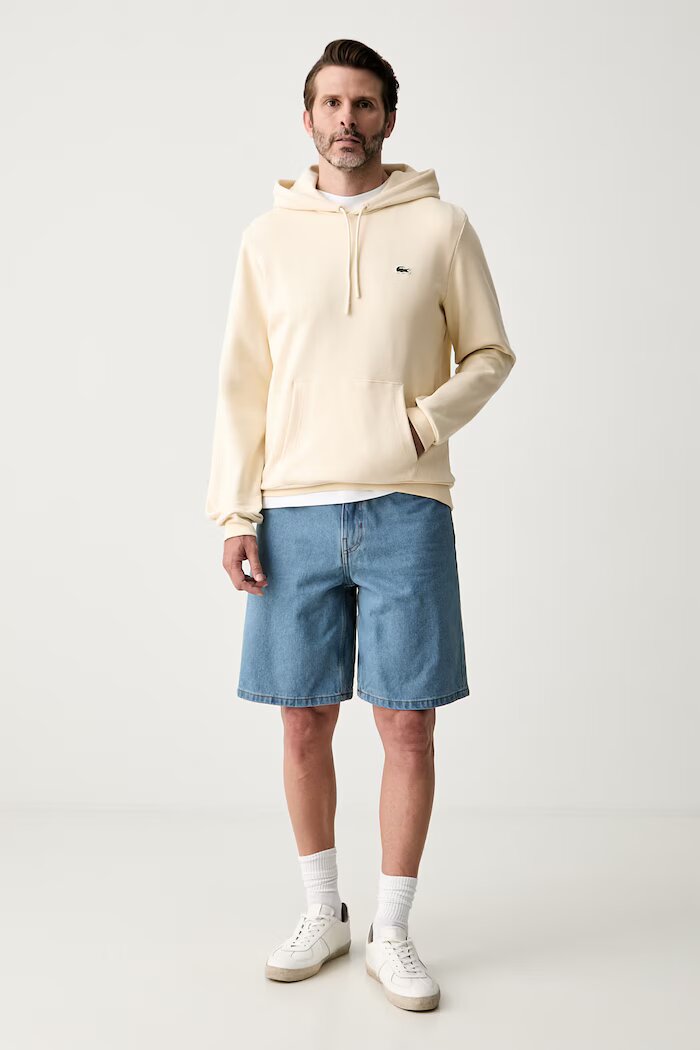 Lacoste суичър с качулка мъжки от памук бежов SH9839
