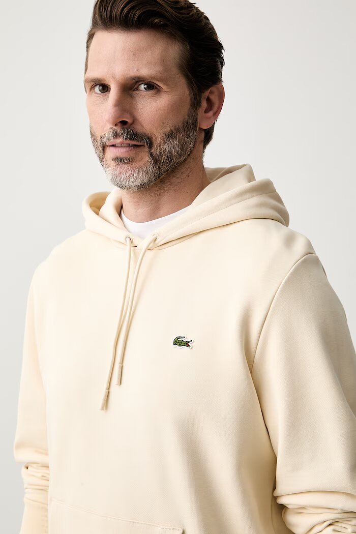 Lacoste суичър с качулка мъжки от памук бежов SH9839