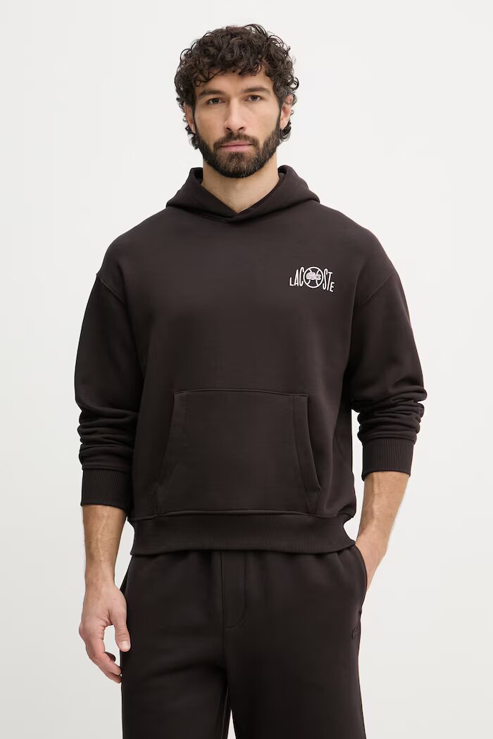 Lacoste суичър с качулка мъжки от памук кафяв SH2196