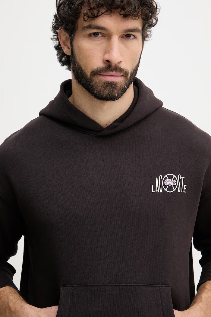 Lacoste суичър с качулка мъжки от памук кафяв SH2196