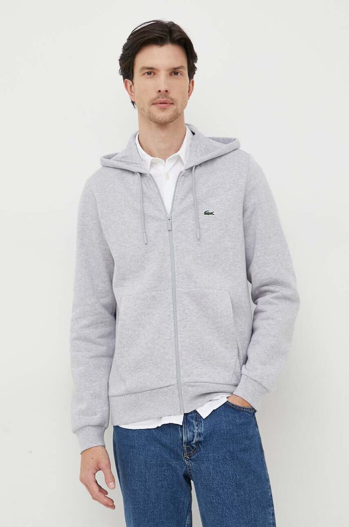 Lacoste суичър с качулка мъжки с памук сив SH9626