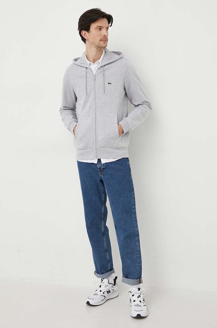 Lacoste суичър с качулка мъжки с памук сив SH9626