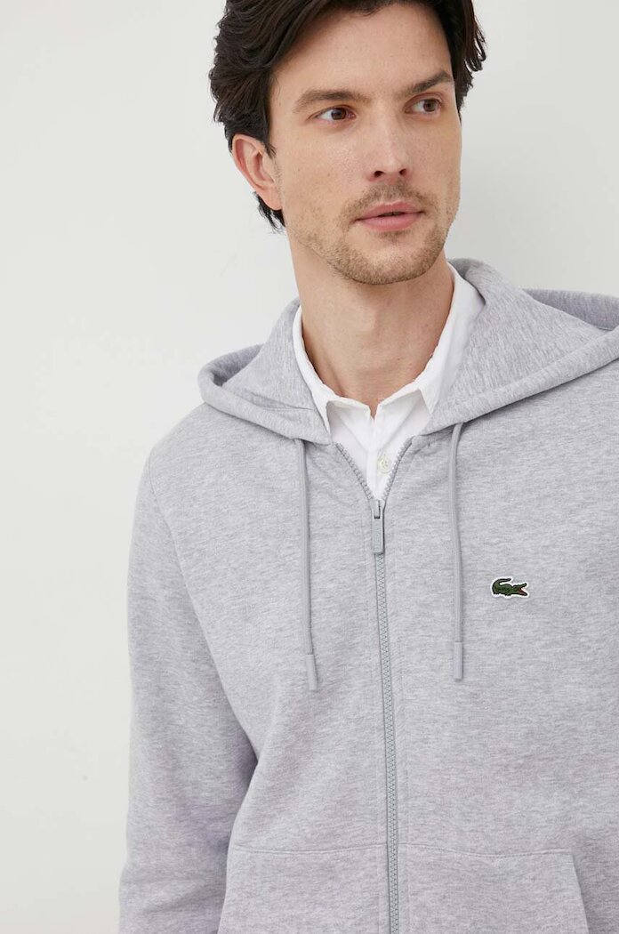 Lacoste суичър с качулка мъжки с памук сив SH9626