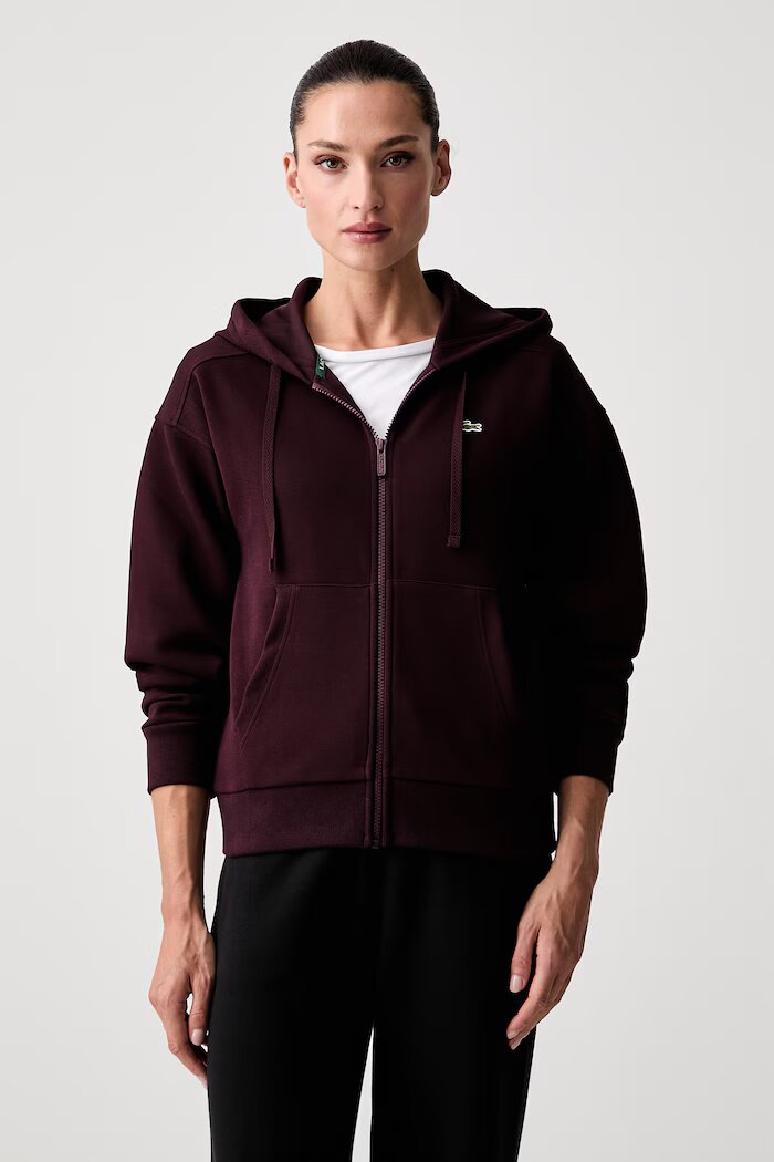 Lacoste суичър с цип и качулка дамски с памук черен SF5272