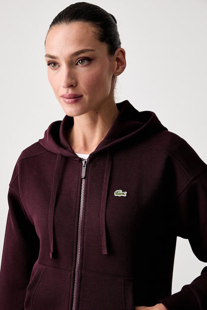 Lacoste суичър с цип и качулка дамски с памук черен SF5272