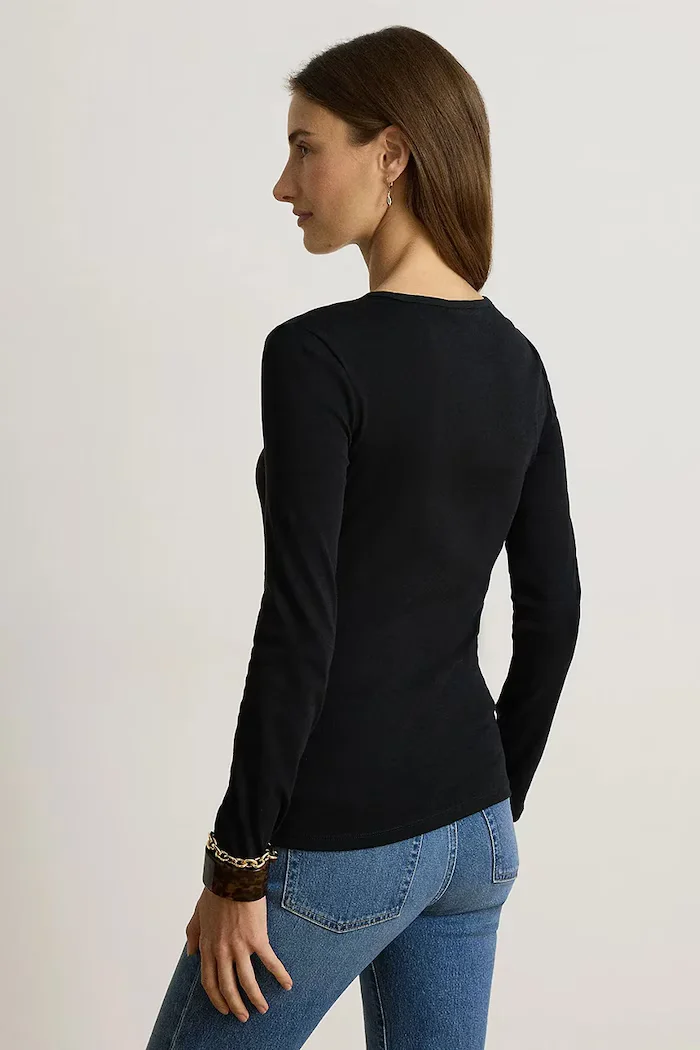 Lauren Ralph Lauren блуза с дълги ръкави дамска с памук черна 200680399
