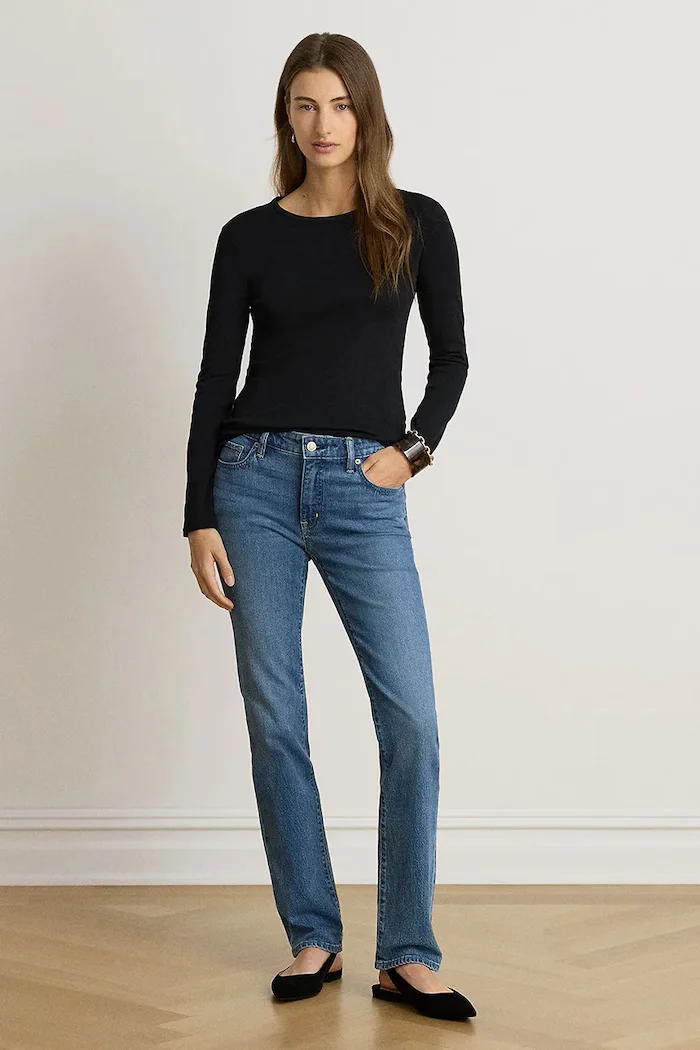 Lauren Ralph Lauren блуза с дълги ръкави дамска с памук черна 200680399