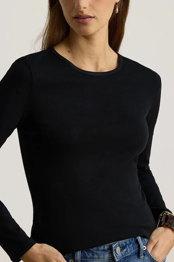 Lauren Ralph Lauren блуза с дълги ръкави дамска с памук черна 200680399
