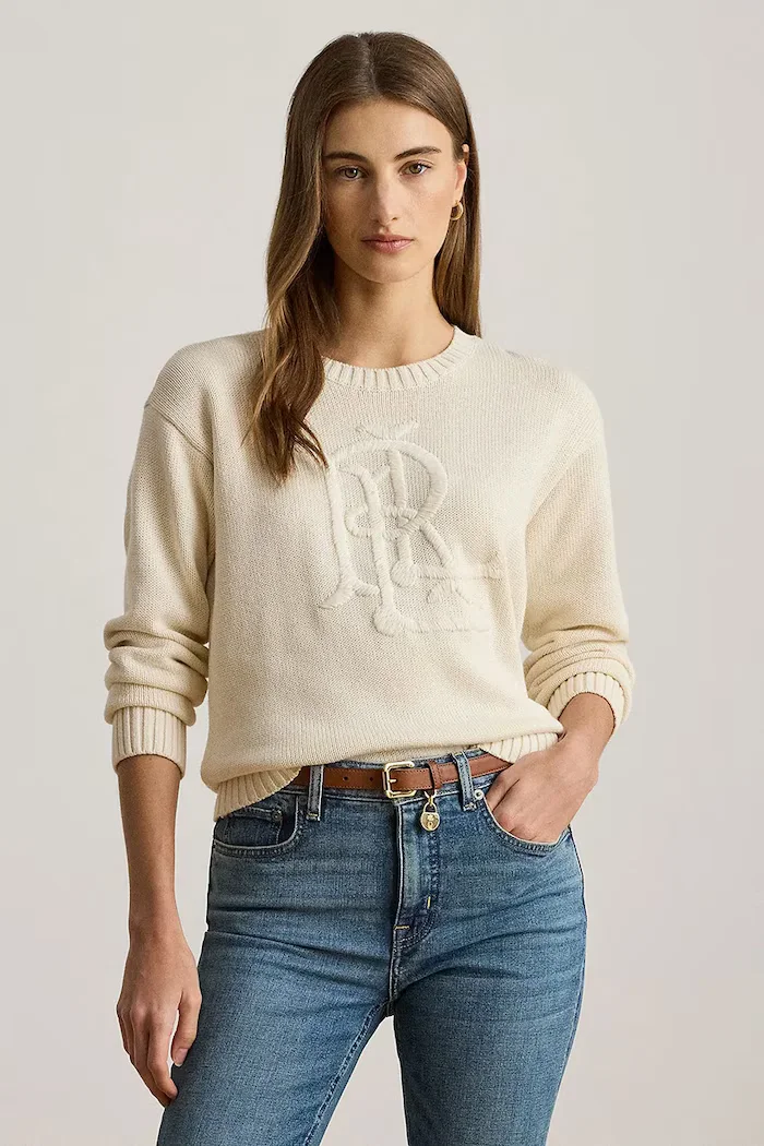 Lauren Ralph Lauren пуловер дамски от памук бежов 200979653