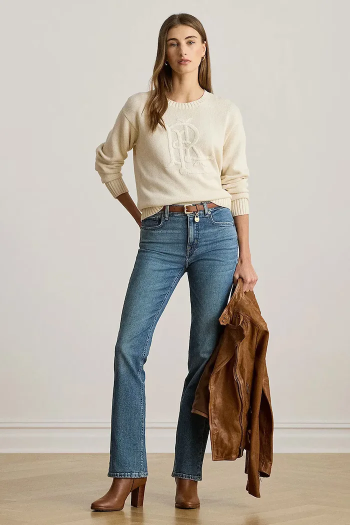 Lauren Ralph Lauren пуловер дамски от памук бежов 200979653
