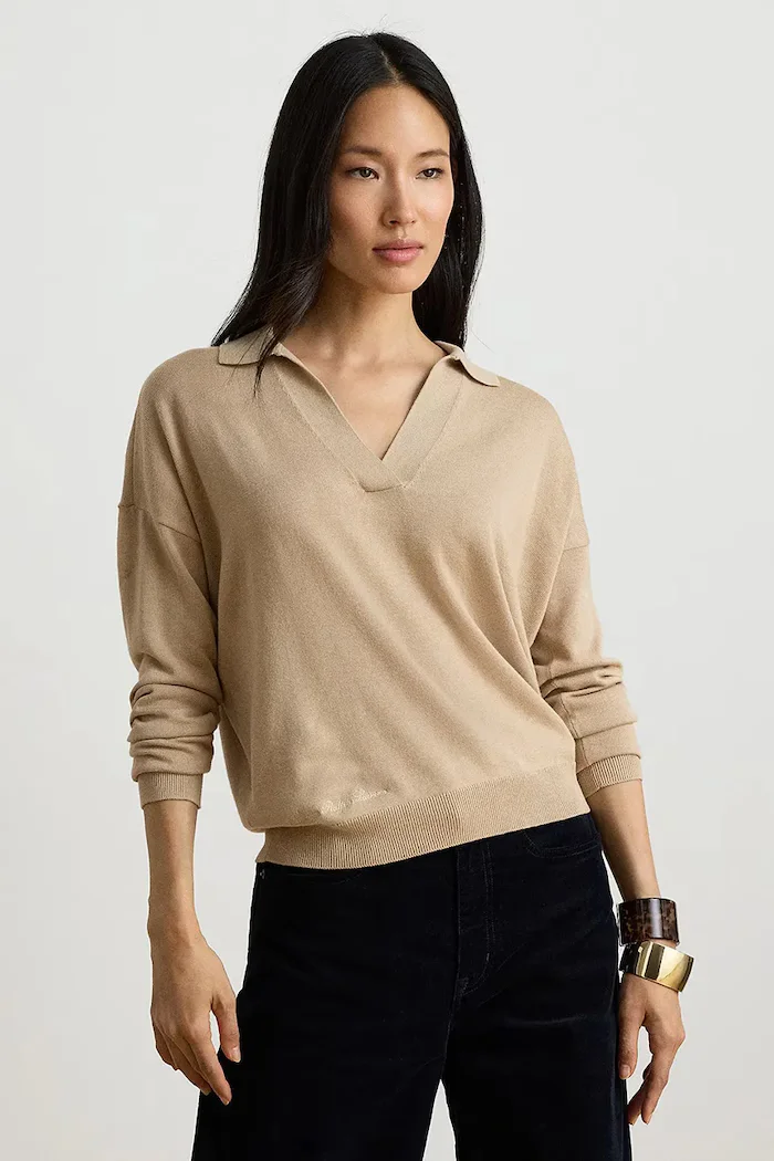 Lauren Ralph Lauren пуловер дамски с памук кафяв 200P14056