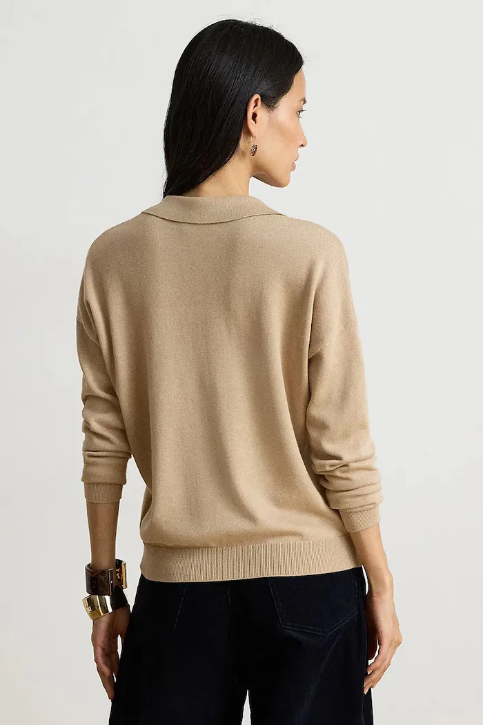 Lauren Ralph Lauren пуловер дамски с памук кафяв 200P14056