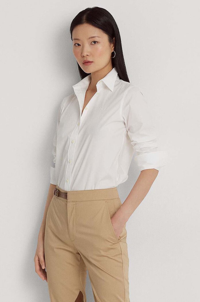 Lauren Ralph Lauren Риза Lauren Ralph дамска в бяло със стандартна кройка с класическа яка 200684553001