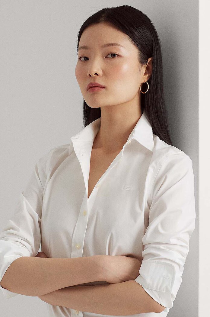 Lauren Ralph Lauren Риза Lauren Ralph дамска в бяло със стандартна кройка с класическа яка 200684553001