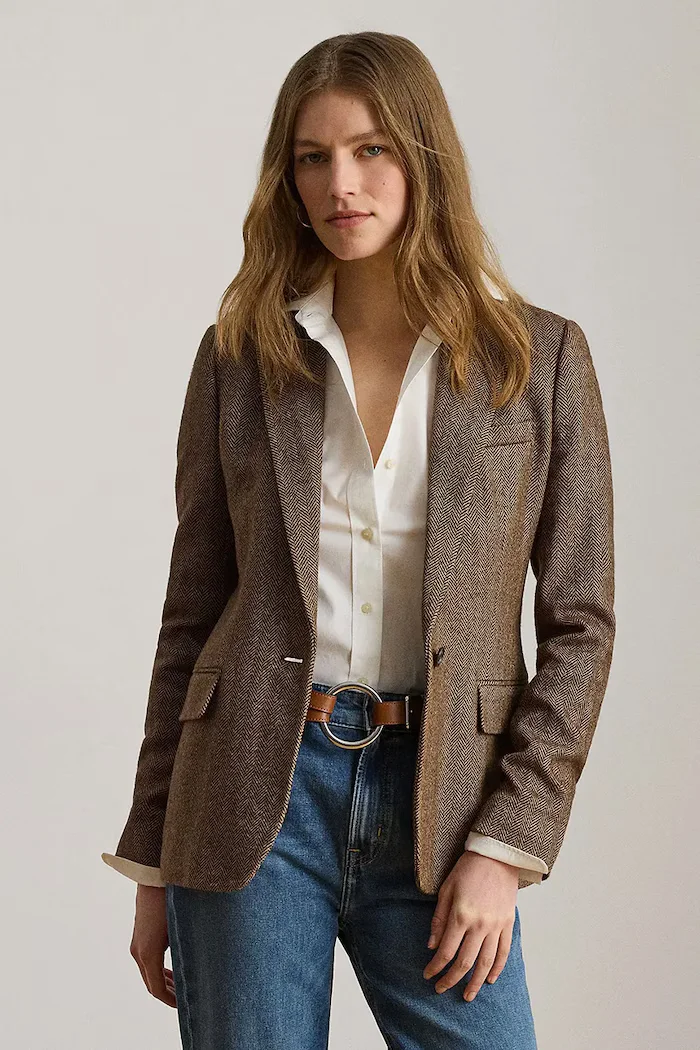 Lauren Ralph Lauren сако дамско от вълна кафяво 200P13676