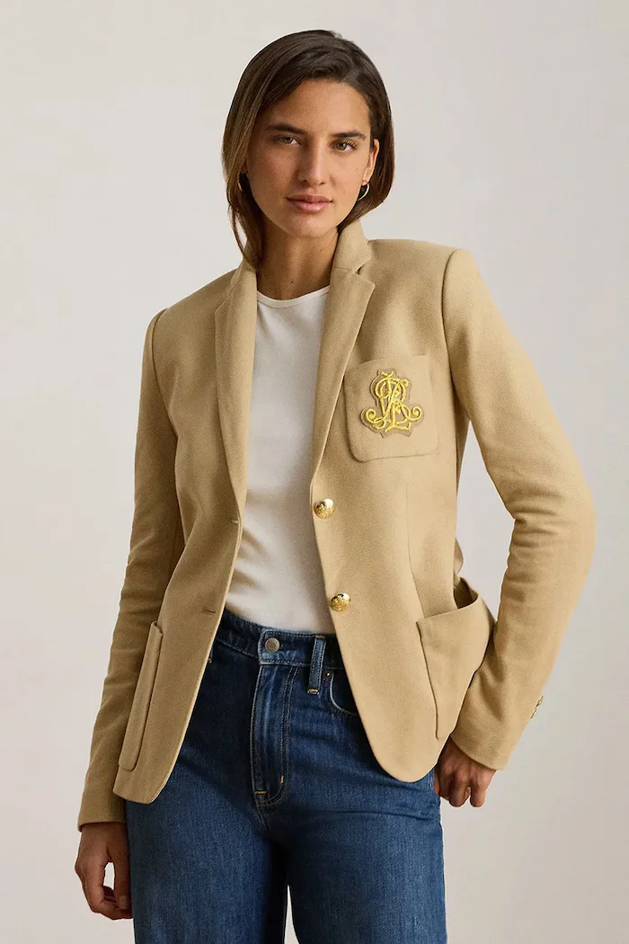 Lauren Ralph Lauren сако с едноредно закопчаване дамско от памук с еластан бежово 200797305