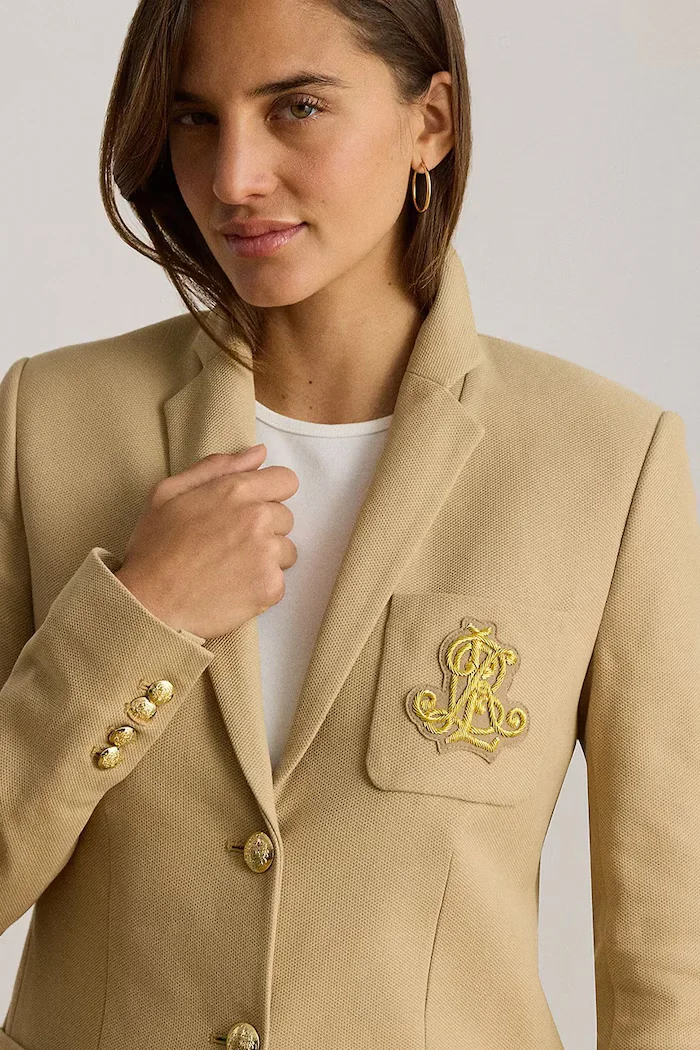 Lauren Ralph Lauren сако с едноредно закопчаване дамско от памук с еластан бежово 200797305