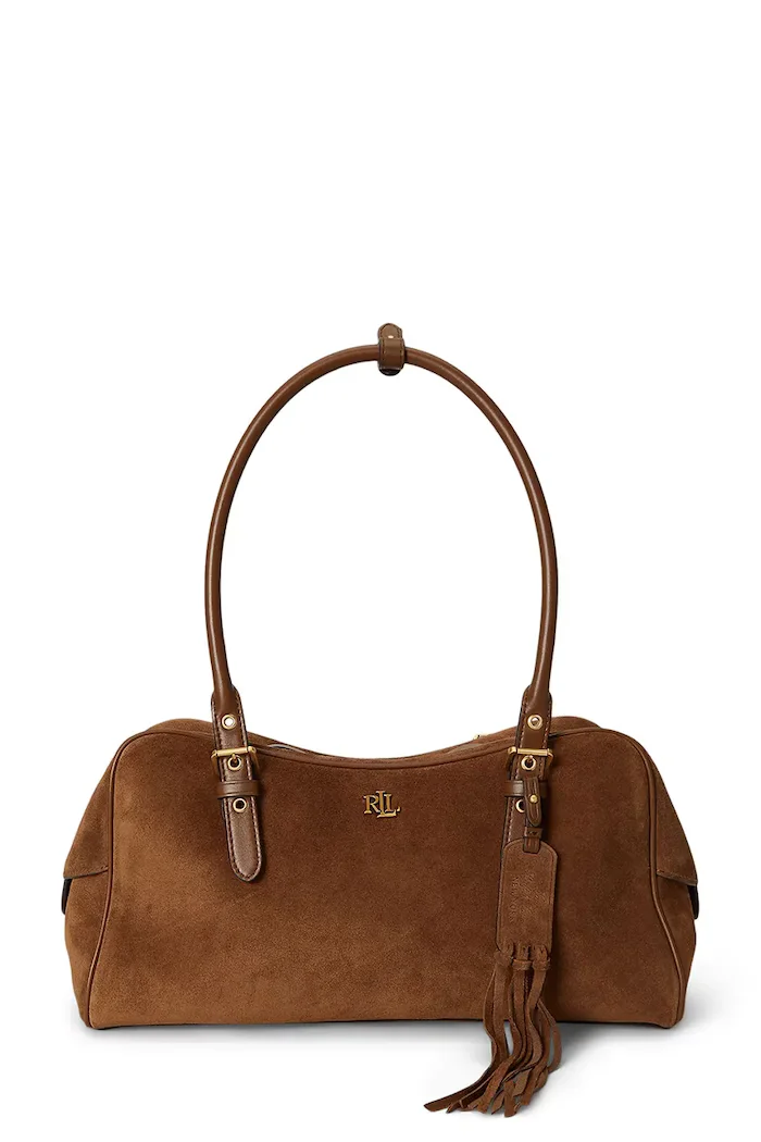 Lauren Ralph Lauren шопинг чанта дамска от велур кафява 431P11777