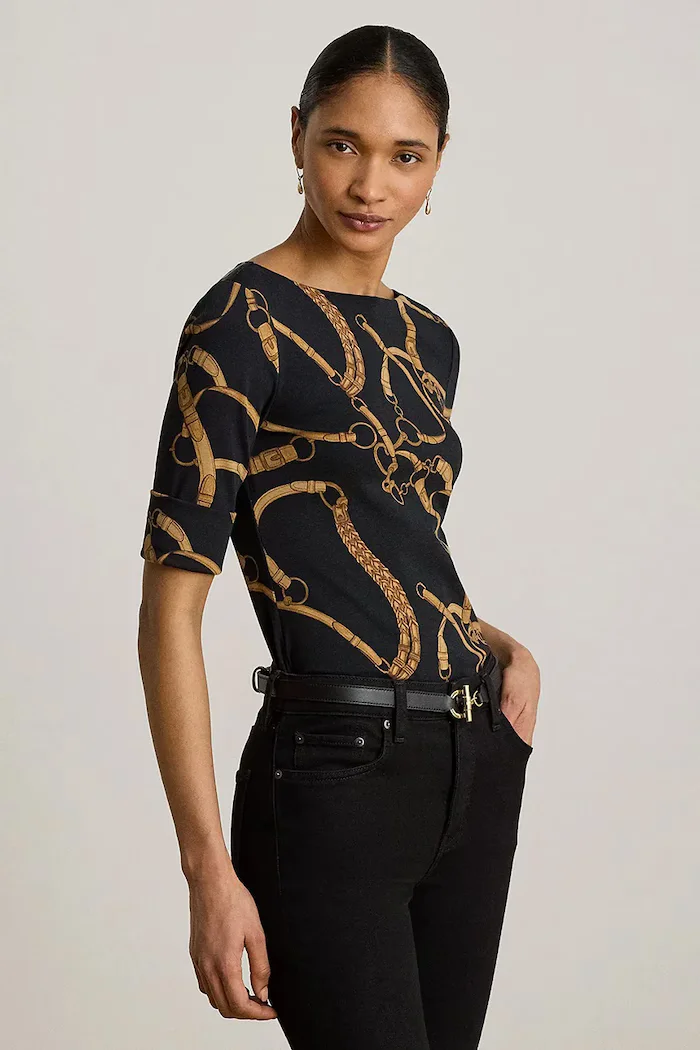 Lauren Ralph Lauren тениска дамска от памук с еластан черна 200P13948