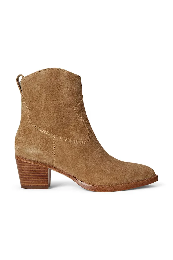 Lauren Ralph Lauren Велурени боти Harpher в кафяво с дебел ток 802974389001