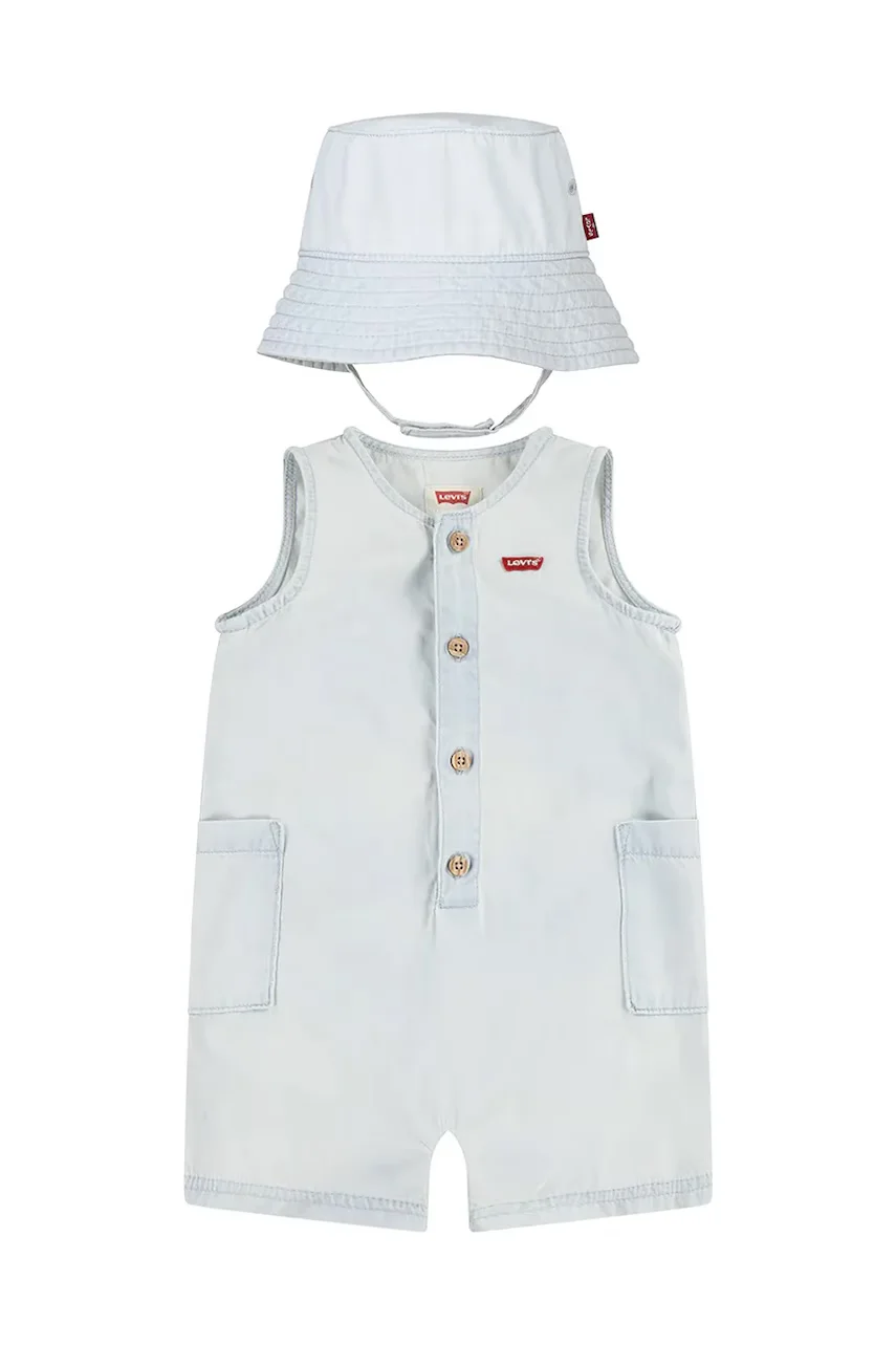 Levi's Бебешки памучен къс гащеризон LVB DENIM ROMPER & BUCKET HAT