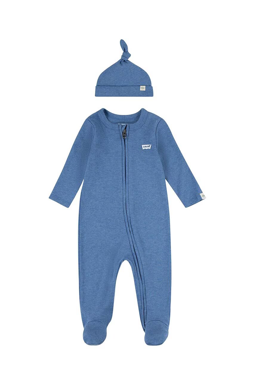 Levi's Бебешки памучни ританки LVN FOOTED COVERALL & HAT SET