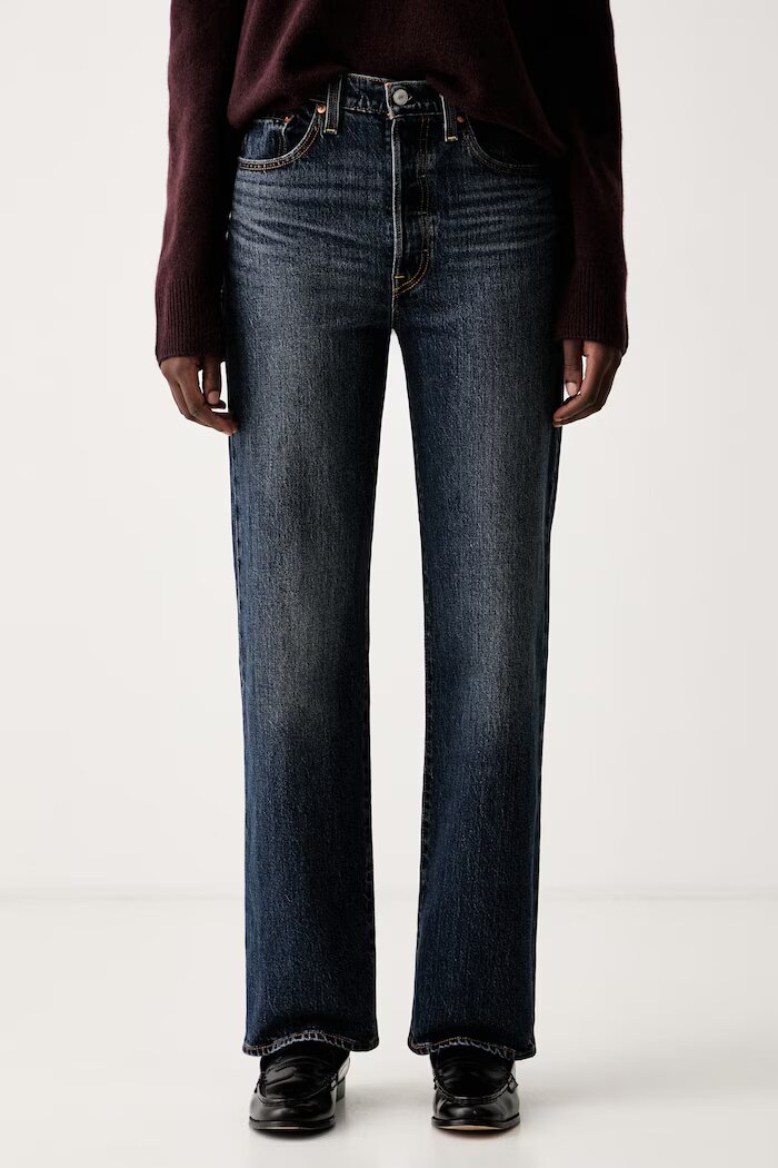 Levi's дънки straight дамски RIBCAGE FULL LENGTH сини 79078
