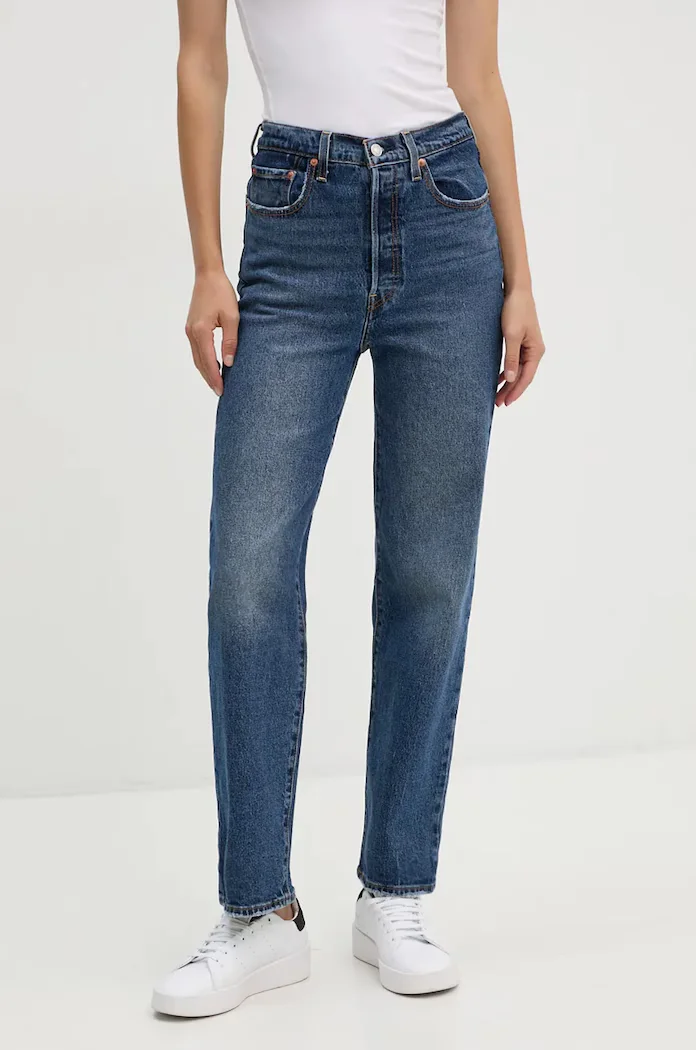 Levi's дънки straight дамски RIBCAGE STRAIGHT ANKLE тъмносини 72693