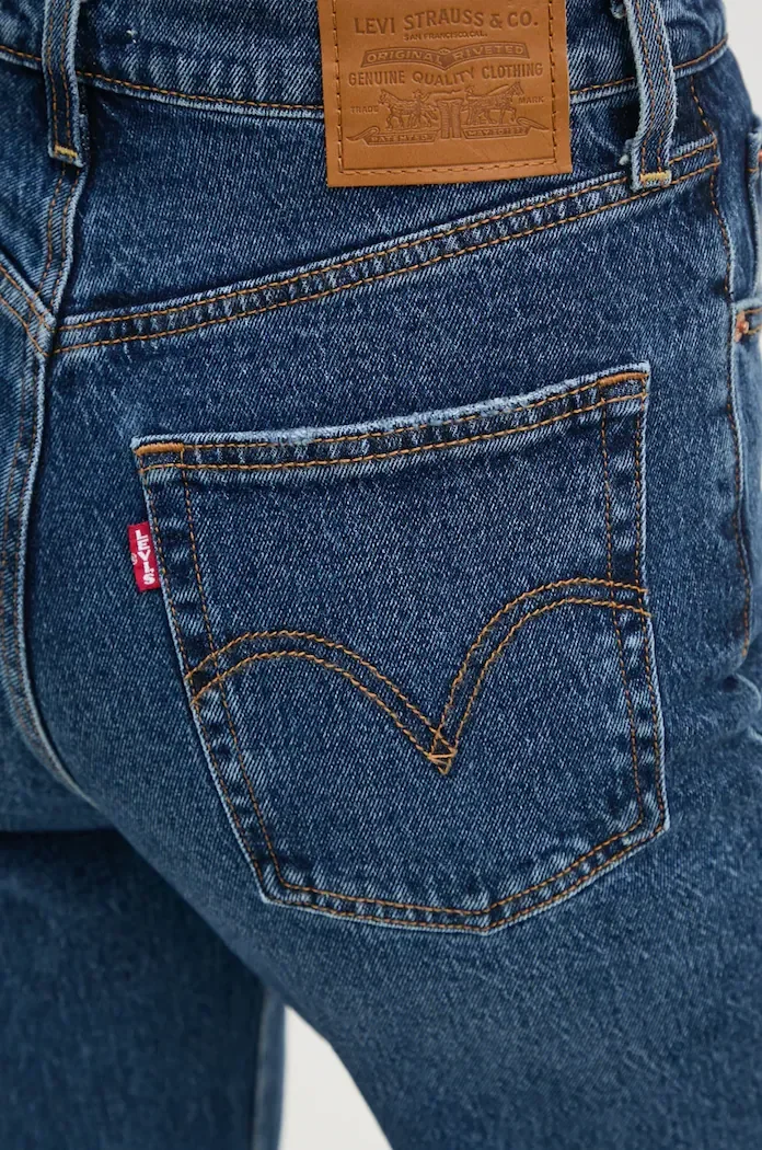Levi's дънки straight дамски RIBCAGE STRAIGHT ANKLE тъмносини 72693
