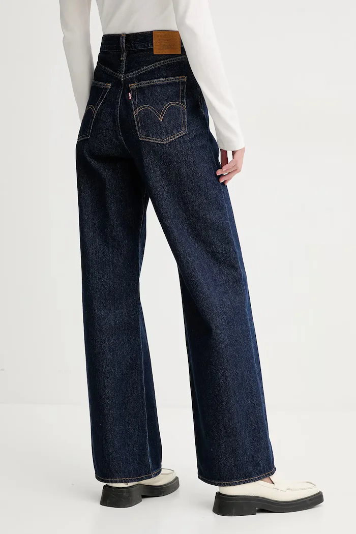 Levi's дънки wide leg дамски RIBCAGE WIDE LEG тъмносини A6081