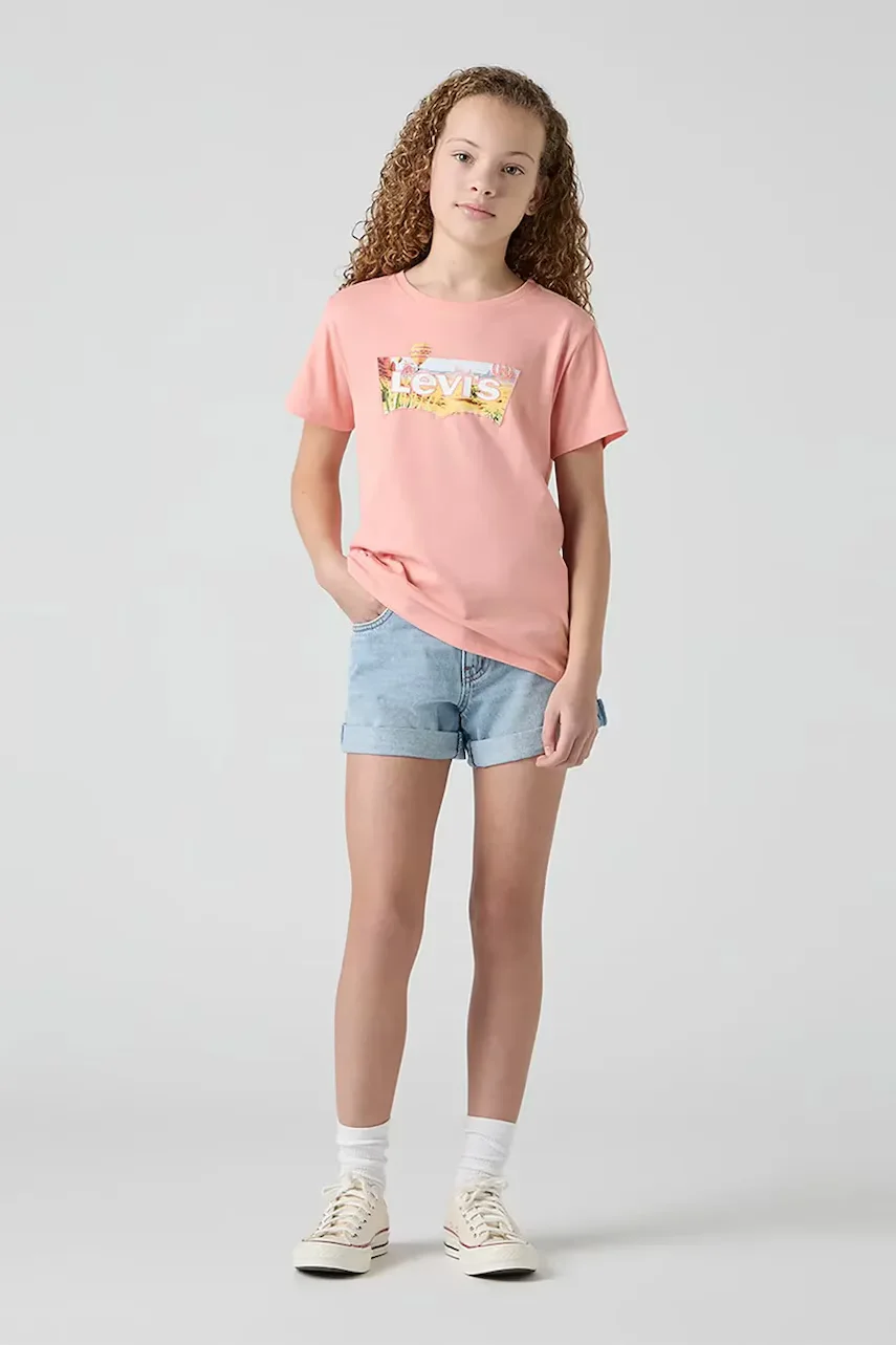 Levi's Детски дънков къс панталон MINI MOM SHORT W EMBROIDER