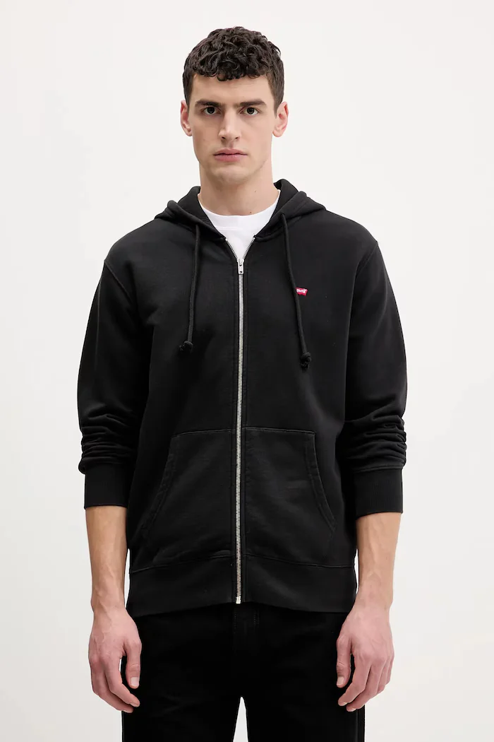 Levi's Памучен суичър THE ORIGINAL HM ZIP UP в черно с качулка изчистен дизайн 34584-0016