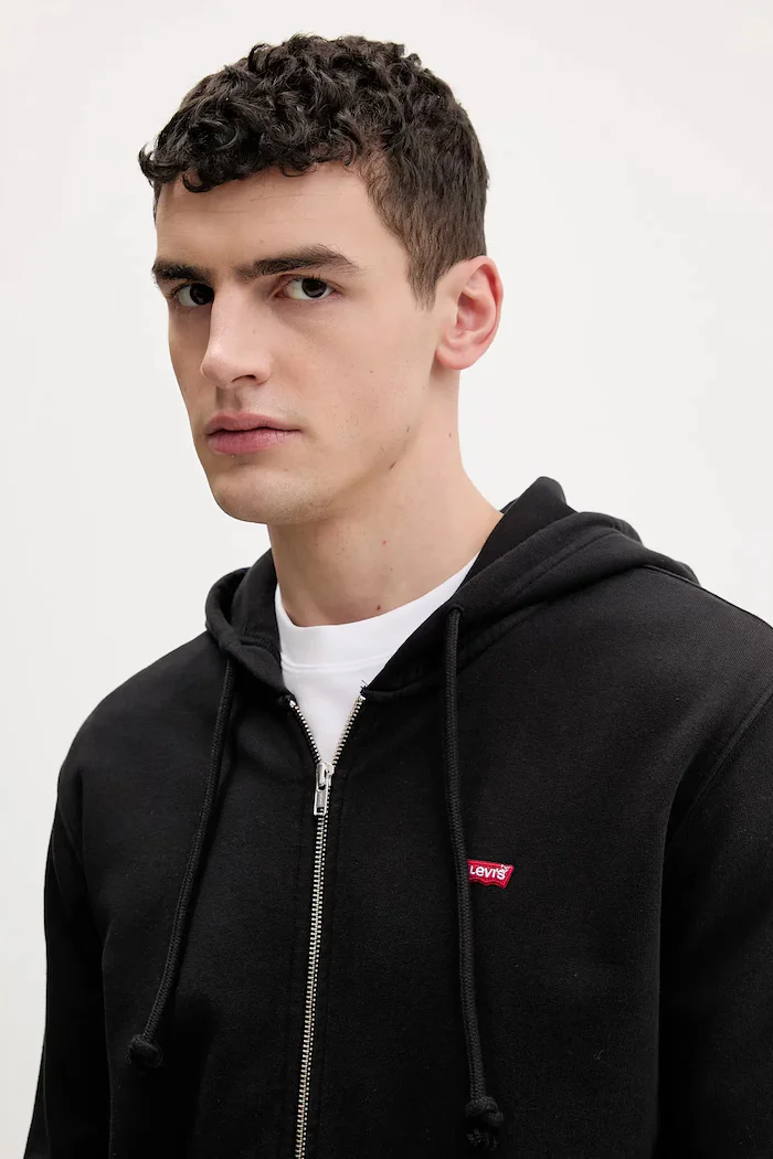 Levi's Памучен суичър THE ORIGINAL HM ZIP UP в черно с качулка изчистен дизайн 34584-0016