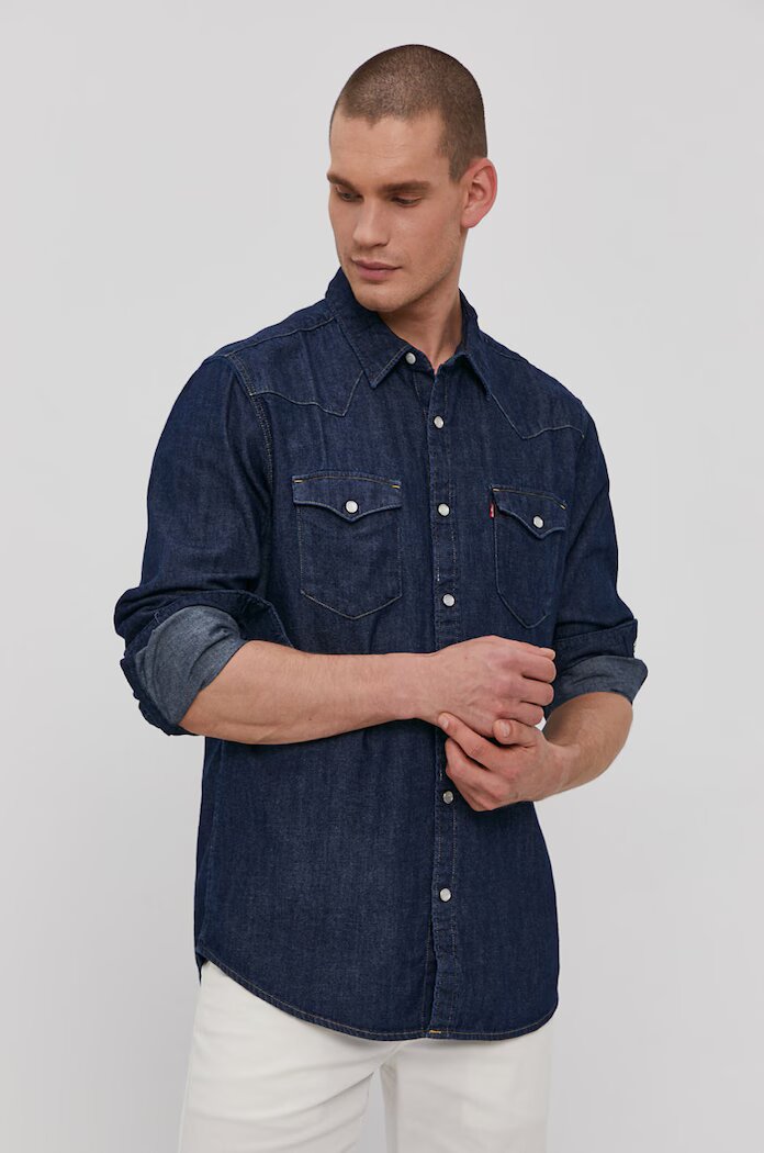Levi's Памучна риза мъжка в тъмносиньо със стандартна кройка с класическа яка