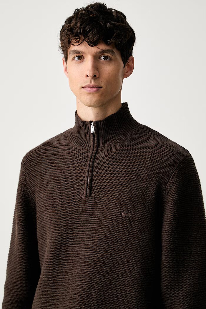Levi's пуловер мъжки с добавена вълна LIGHTWEIGHT HM QUARTER ZIP кафяв 0058U