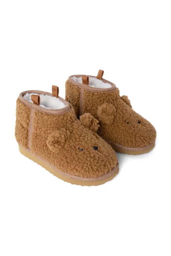 Liewood пантофи за деца Alban Bear Pile Boot Slipper кафяви LW21433