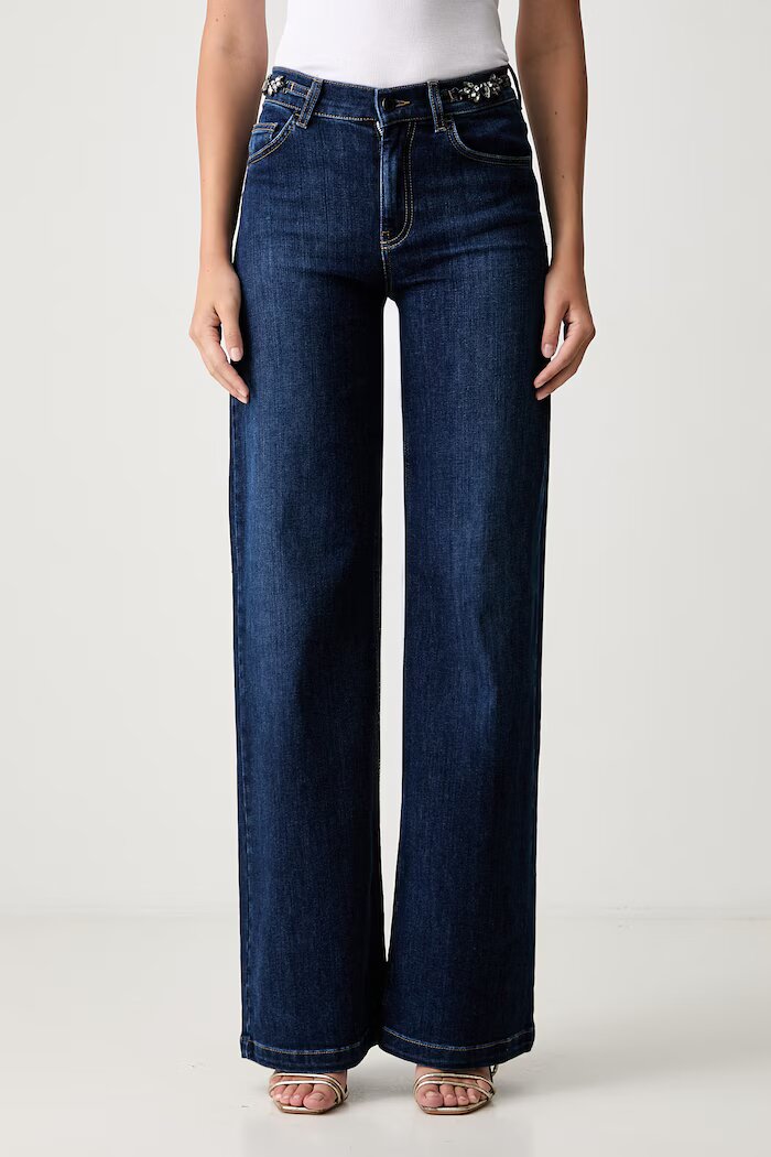 Liu Jo дънки wide leg дамски тъмносини UF6096 D0375