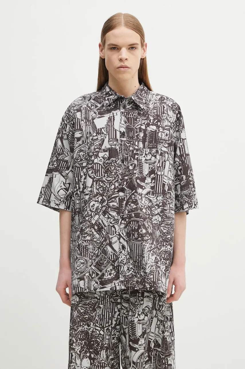 Marcelo Burlon Памучна риза Aop Mech Bowling Shirt Dark Grey Medium