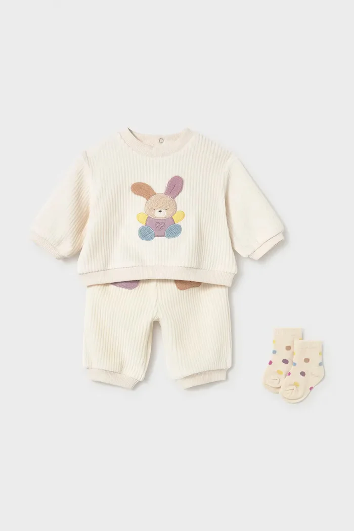 Mayoral Newborn спортен комплект анцуг за бебе от джинс бежов 2654