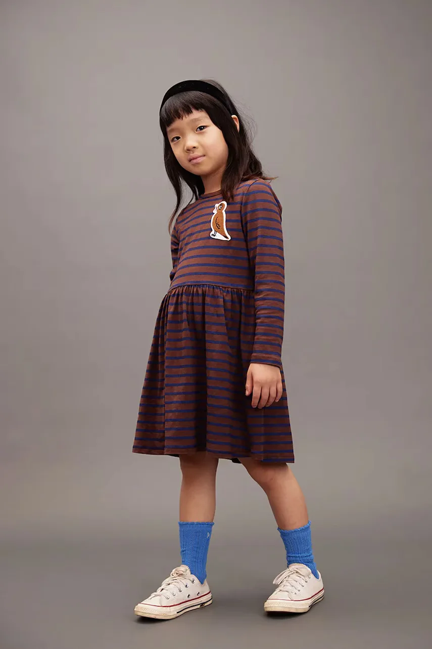 Mini Rodini Детска памучна рокля Stripe bird