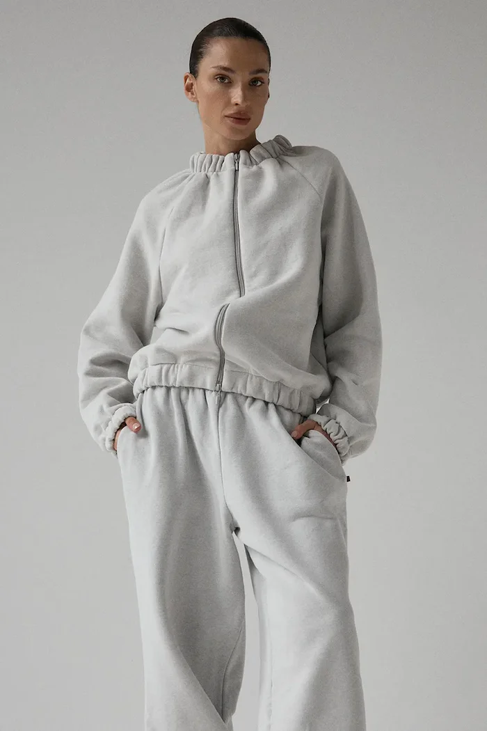 Muuv. Muuv суичър с цип дамски с памук SMOOTH COTTON сив