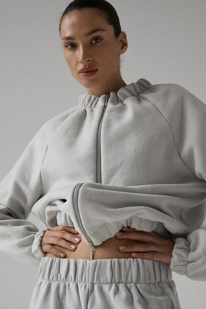 Muuv. Muuv суичър с цип дамски с памук SMOOTH COTTON сив