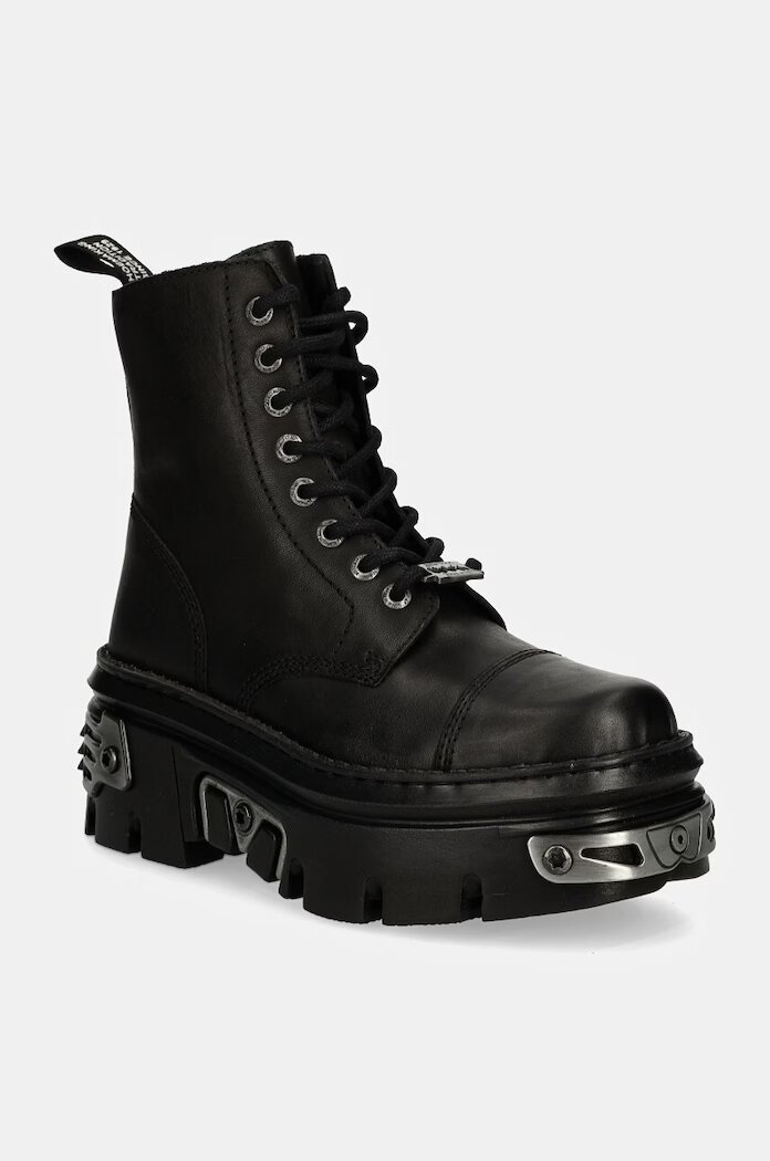 New Rock Кожени кубинки CRUST NEGRO + REACTOR NEGRO в черно с платформа M-WALL083CCT-S12
