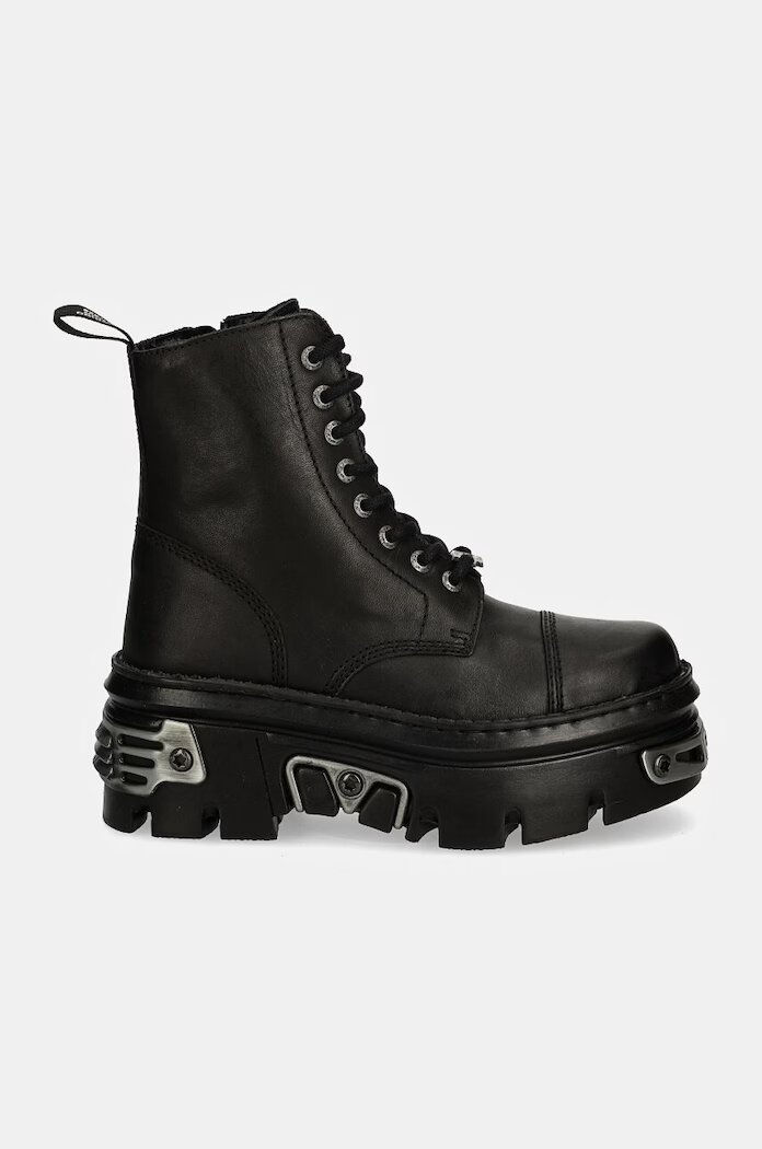 New Rock Кожени кубинки CRUST NEGRO + REACTOR NEGRO в черно с платформа M-WALL083CCT-S12