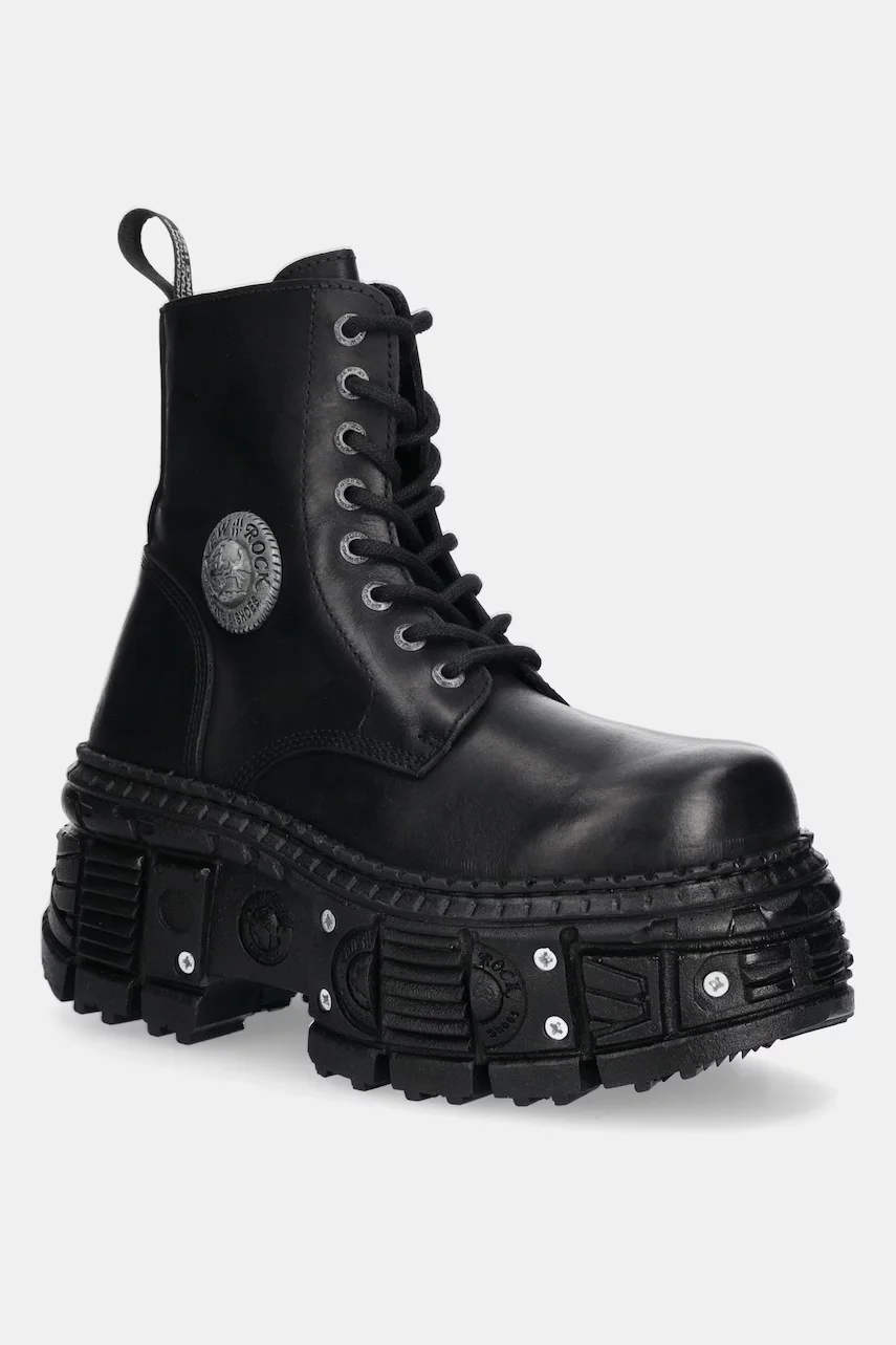 New Rock Кожени кубинки ITALI NEGRO GRUESO TANK CASCO NEGRO TORNILLOS