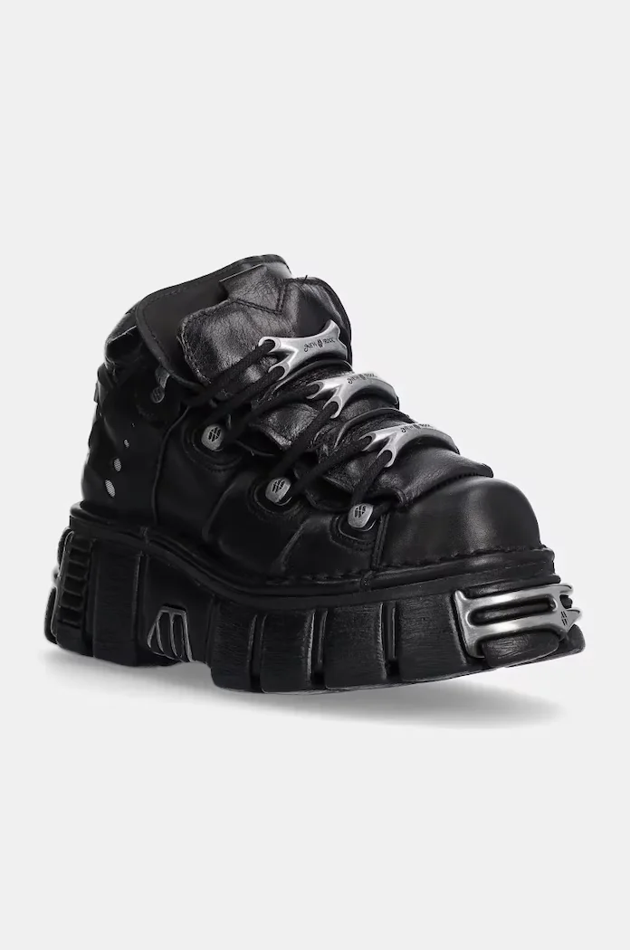 New Rock Кожени маратонки Itali Negro + Nomada Negro + Tower Negro Acero в черно M-106-S1