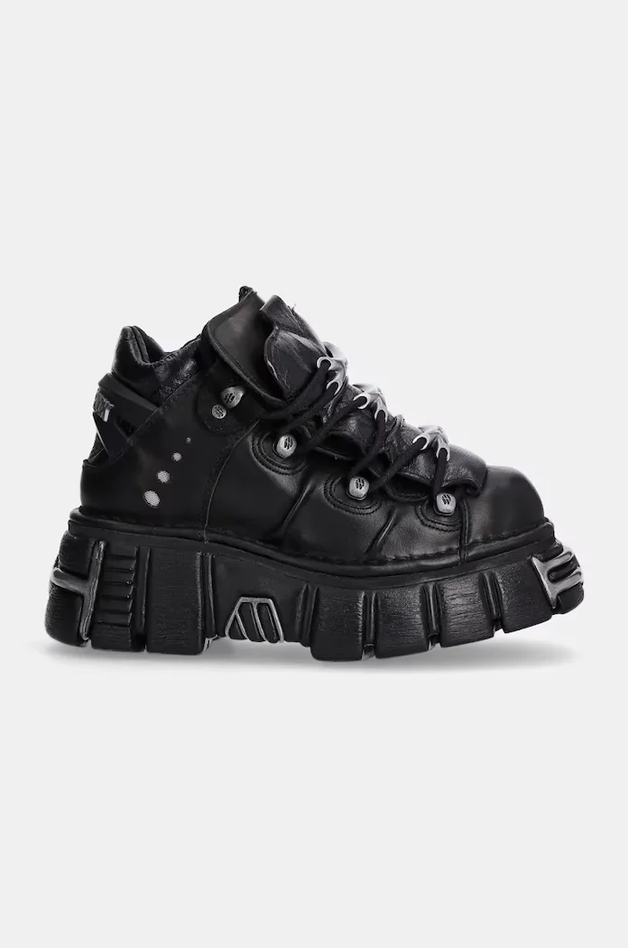 New Rock Кожени маратонки Itali Negro + Nomada Negro + Tower Negro Acero в черно M-106-S1