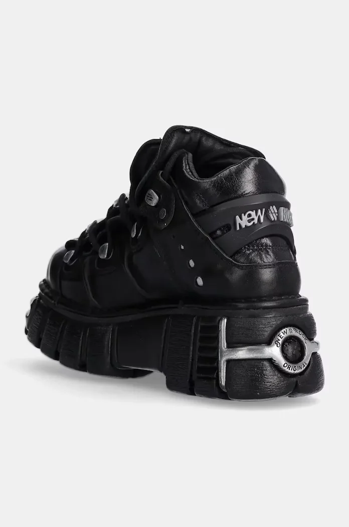 New Rock Кожени маратонки Itali Negro + Nomada Negro + Tower Negro Acero в черно M-106-S1