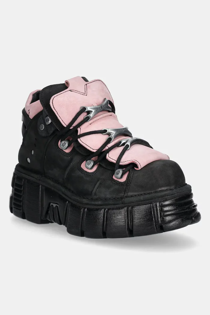 New Rock Маратонки от набук Nobuck Negro + Nobuck Rosa + Tower Negro Lateral в черно M-106-C26